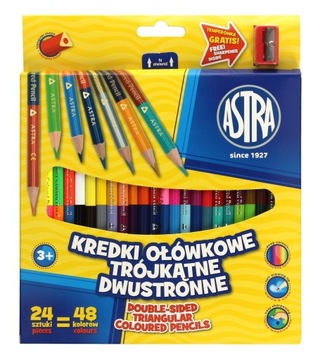 Kredki dwustronne trójkątne ASTRA 24/48 temperówka