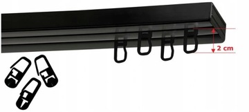 Двойной потолочный карниз, ЧЕРНЫЙ ПВХ, 190 см, потолочная рейка с предохранительной шпилькой
