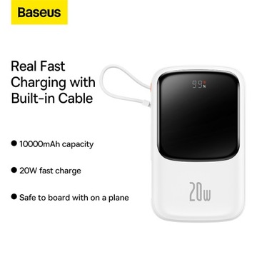 Baseus Power Bank 10000 мАч Qpow Pro — USB + TypeC — PD20W с кабелем Lightning