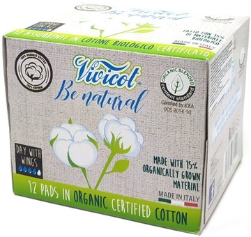 Podpaski Bawełna Organic 12szt Niebielone Chlorem