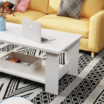 СОВРЕМЕННЫЙ ЖУРНАЛЬНЫЙ СТОЛИК С ПОЛКОЙ ДЛЯ ГОСТИНОЙ ЛОФТ, БОЛЬШОЙ 100 СМ, БЕЛЫЙ