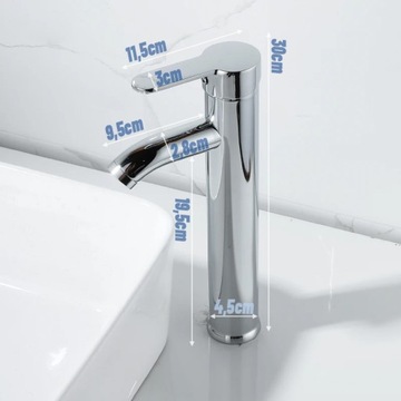 WYSOKA BATERIA UMYWALKOWA ŁAZIENKOWA STOJĄCA KRAN DO UMYWALKI CHROM POŁYSK