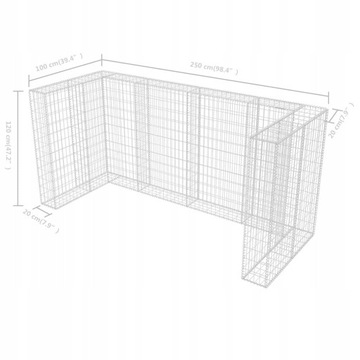 vidaXL Габионная крышка на 3 мусорных бака сталь 250x100x120 см