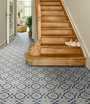 ширина 2 м СИНИЙ КОВЕР ПВХ ГУМОЛЕУМ АЦТЕЧЕСКИЙ ПАСТЕЛЬНЫЙ УЗОР