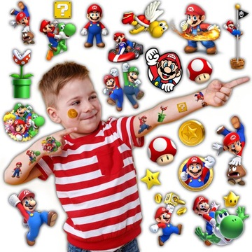 TATUAŻE ZMYWALNE SUPER MARIO BROS - WIELE WZORÓW