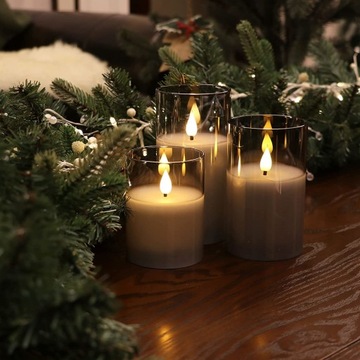 3 СВЕЧИ, ДЕКОРАТИВНЫЕ СВЕЧИ СВЕТОДИОДНЫЕ, ДЫМЧАТОЕ СТЕКЛО, ДЕКОРАТИВНЫЕ, ДЕКОРАТИВНЫЕ РОЖДЕСТВЕНСКИЕ СВЕЧИ