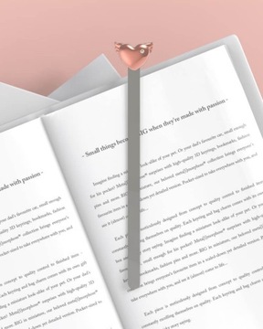 Zakładka Wkładka Różowa Metalowa do Czytania Książki Serce na Prezent