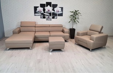 Zestaw Narożnik fotel pufa ze skóry SKÓRA sofa