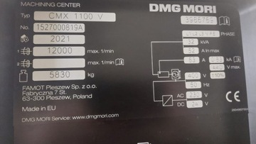 Pionowe centrum obróbcze DMG MORI CMX 1100 V (340 000zł netto)