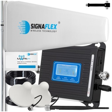 ZESTAW WZMACNIACZ 65dBi SYGNAŁU TELEFONU GSM INTERNETU 4G LTE + ANTENY 10m