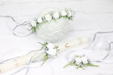 Wianek komunijny subtelny ZIELEŃ BIEL paproć dekor