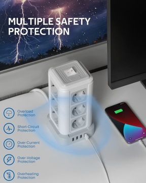 СТОЯЩИЙ РАЗЪЕМ ПИТАНИЯ 12 ВХОДОВ 4XUSB КАБЕЛЬ 5М