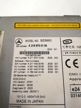W211 W219 ЛИФТ РАДИОНАВИГАЦИОННЫЙ ЧЕЙНДЖЕР COMAND BZ9880 2198700194 BDB
