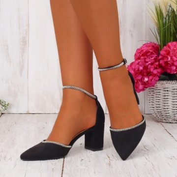 ЖЕНСКИЕ НАСОСЫ ЧЕРНЫЕ НА СТОЛБЕ ЦИРКОНЫ ЭЛЕГАНТНЫЕ МОДНЫЕ УДОБНЫЕ