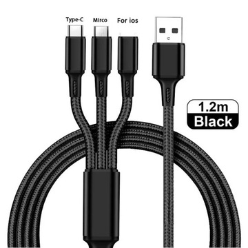 Kabel USB 3 w 1 dla iPhone 12 11 Pro Max X XR