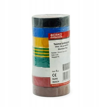 Taśma izolacyjna 19mm 20m MIX 8szt ERKO TPVC