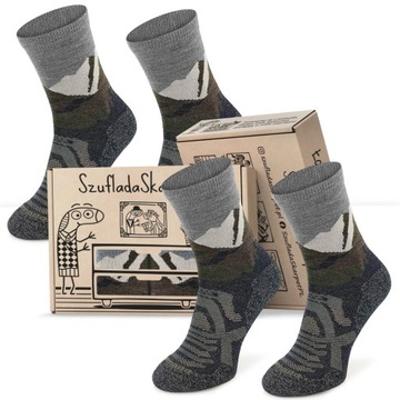 Skarpety trekkingowe w pudełku TRE18 - 70% wełny merino prezent dla turysty