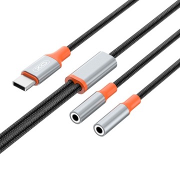 Аудиокабель-переходник-разветвитель USB C 2 jack длиной 3,5 мм 1,2 м черный 2в1 XO
