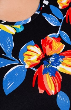 Czarna tunika w kwiaty i niebieskie liście 52/54