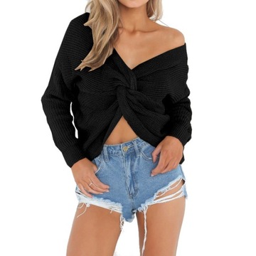 ŚLICZNY SWETER CZARNY PRZEPLATANY CIEPŁY EMILY