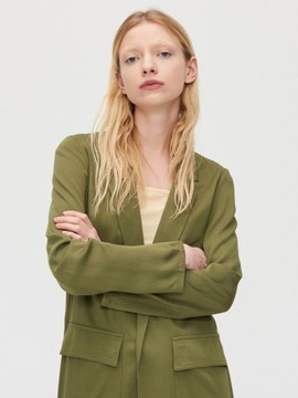 zielony khaki płaszcz cargo trencz H&M długi