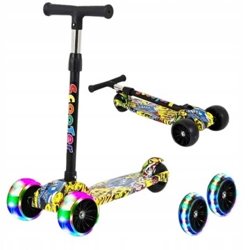 САМОКАТ ТРЁХКОЛЕСНЫЙ СВЕТОДИОДНЫЙ ДЛЯ ДЕТЕЙ, СКЛАДНОЙ, БАЛАНС, ТОРМОЗ, СВЕТ