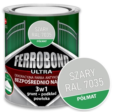 Farba do Metalu Żeliwa na Rdzę SZARY PÓŁMAT RAL 7035 0,7L Ferrobond Ultra