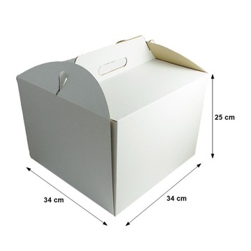 Pudełko karton z rączką na wysoki tort 34x34X25 cm