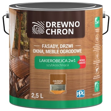 Drewnochron Lakierobejca do drewna 2w1 satyna orzech jasny 2,5l