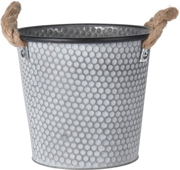 METALOWA OZDOBNA DONICA OSŁONKA OCYNK SZNUR JUTOWY ŚREDNICA 26 CM