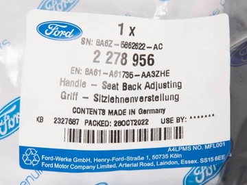 РУЧКА РЕГУЛИРОВКИ СИДЕНЬЯ TOURNEO CONNECT 18-