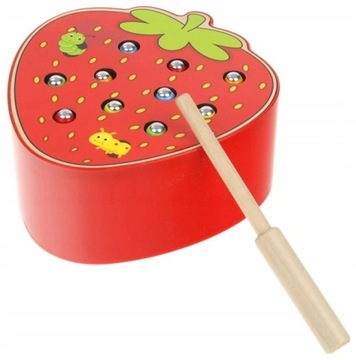 GRA DREWNIANA ZŁAP ROBACZKA MAGNES TRUSKAWKA KIJEK