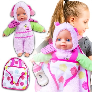 LALKA BOBAS Z AKCESORIAMI MIĘKKA DUŻA + PLECAK BUTELKA UBRANKO BIEDRONKI XL