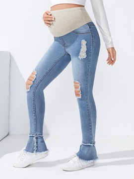 T42116 *SHEIN CIĄŻOWE JEANSY DZWONY PRZETARCIA XL