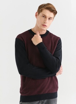Pako Lorente черно-бордовый мужской свитер, круглый вырез, клетчатый узор, размер. л
