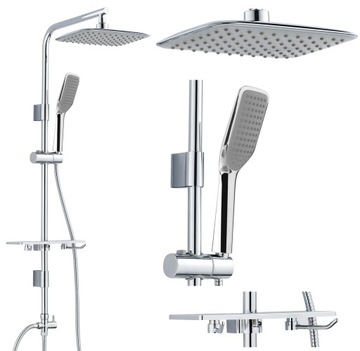 Тропический душ 25x19 Душевой набор CUBIC, душевая колонна с ПОЛОЧКОЙ