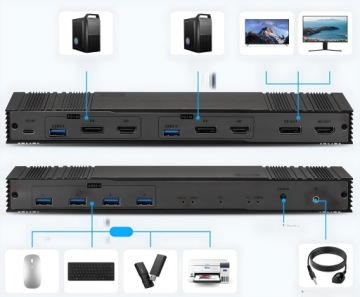 KVM-переключатель 2x2 HDMI DisplayPort CONsole DP USB 3.0 Switch 2 Monitors
