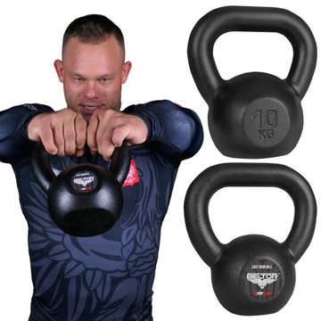 KETTELBELL ŻELIWNY KELTTEL KULA CIĘŻAR HANTLA CZARNY UCHWYT 10 KG