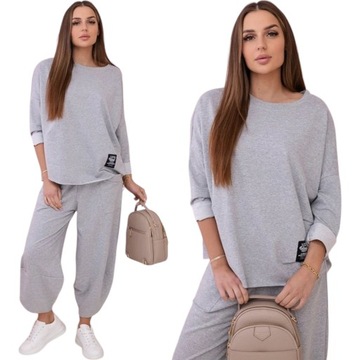 Komplet bawełniany bluza plus spodnie oversize Moda Włoska