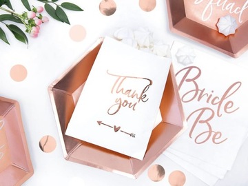 Torebki na Słodycze Białe z Napisem 'Thank You' rosegold 13x14cm 6 szt.