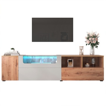 NOWOCZESNA KOMODA STOLIK RTV 190X40X48CM Z DRZWI SONOMA LOFT + LED