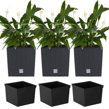 Вазон из ротанга DRTS225L Rato низкий + вставка Антрацит