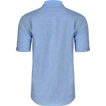 Lniana szeroka bardzo duża błękitna koszula męska stójka L_klatka_122