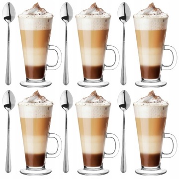 Zestaw 6 szklanek Caffe Latte i 6 łyżeczek Glasmark
