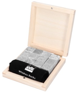 KAMIENIE DO WHISKY KAMIENNE KOSTKI STEATYT 12szt PUDEŁKO DREWNIANE