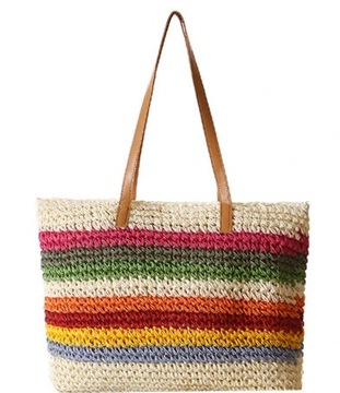 TORBA SŁOMIANA PLAŻOWA BOHO PLECIONA POJEMNA KOSZYK SHOPPER MIEJSKA VINTAGE