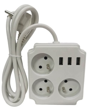 УДЛИНИТЕЛЬ ПИТАНИЯ С ЗАЗЕМЛЕНИЕМ + 3 USB-РАЗВЕТВИТЕЛЯ-УДЛИНИТЕЛЯ
