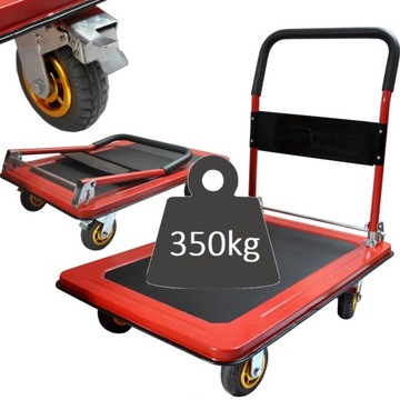 WÓZEK PLATFORMOWY MAGAZYNOWY + HAMULEC NA 2 KOŁACH UDŹWIG 350 kg KOŁA PEŁNE