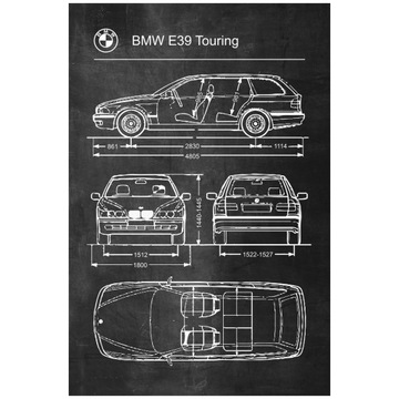 Plakat BMW E39 Touring Retro Patent Schemat A1+