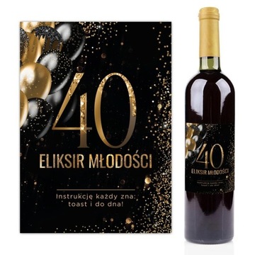 ETYKIETY naklejki na butelki na 40 urodziny czarno-złote 10szt